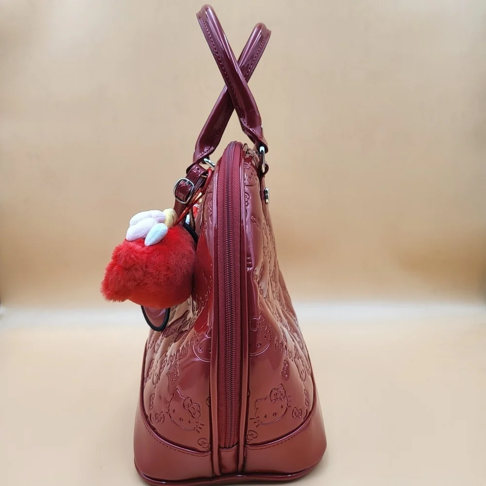 Hello Kitty Red Embossed Satchel with Character Charms..Original..GM size...